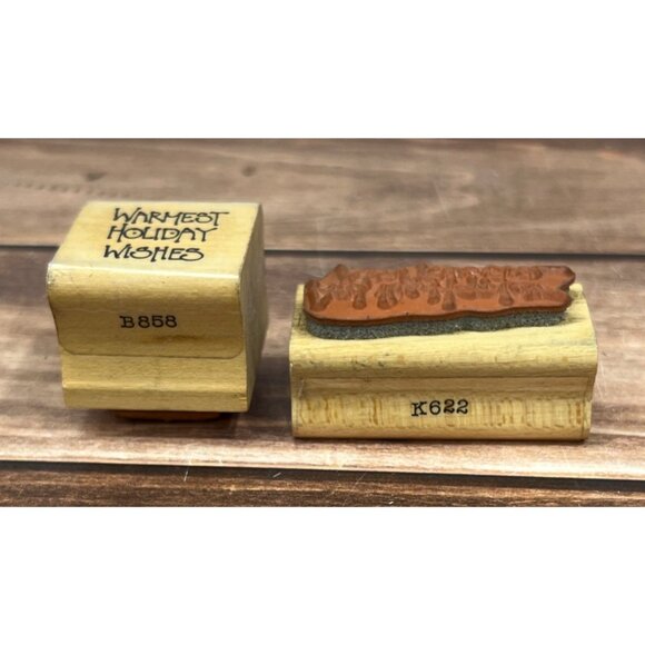 VINTAGE ANNETTE WATKINS WOOD MOUNTED RUBBER STAMP HOLIDAY SCHITTS CREEK (ISM?) - Picture 4 of 5